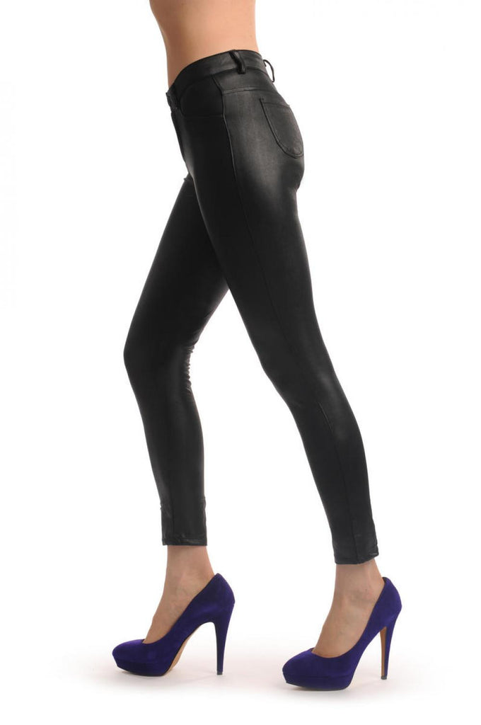 Liss Kiss Black Wet Look Tight Fit Faux Leather Trousers - Trousers