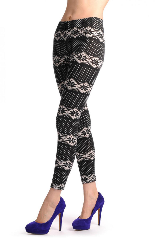 Liss Kiss Black & White Aztec Jacquard Knit Print - Leggings