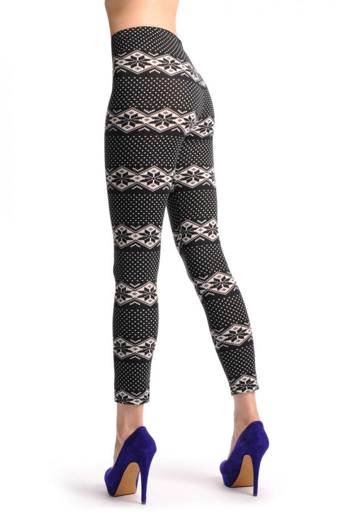 Liss Kiss Black & White Aztec Jacquard Knit Print - Leggings