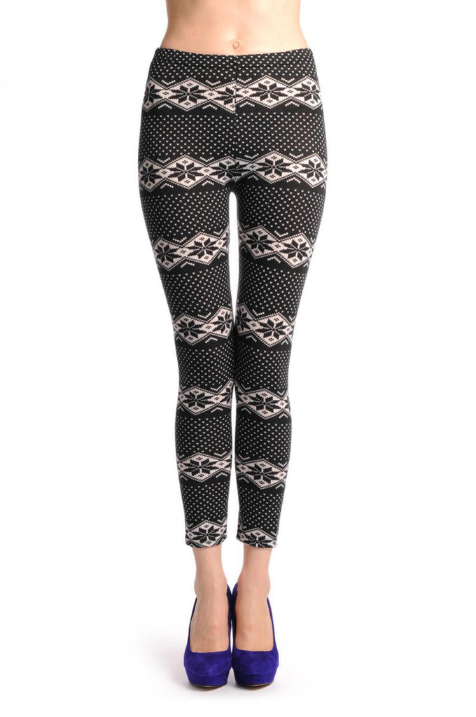 Liss Kiss Black & White Aztec Jacquard Knit Print - Leggings
