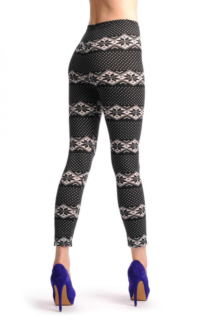 liss kiss Black & White Aztec Jacquard Knit Print - Leggings