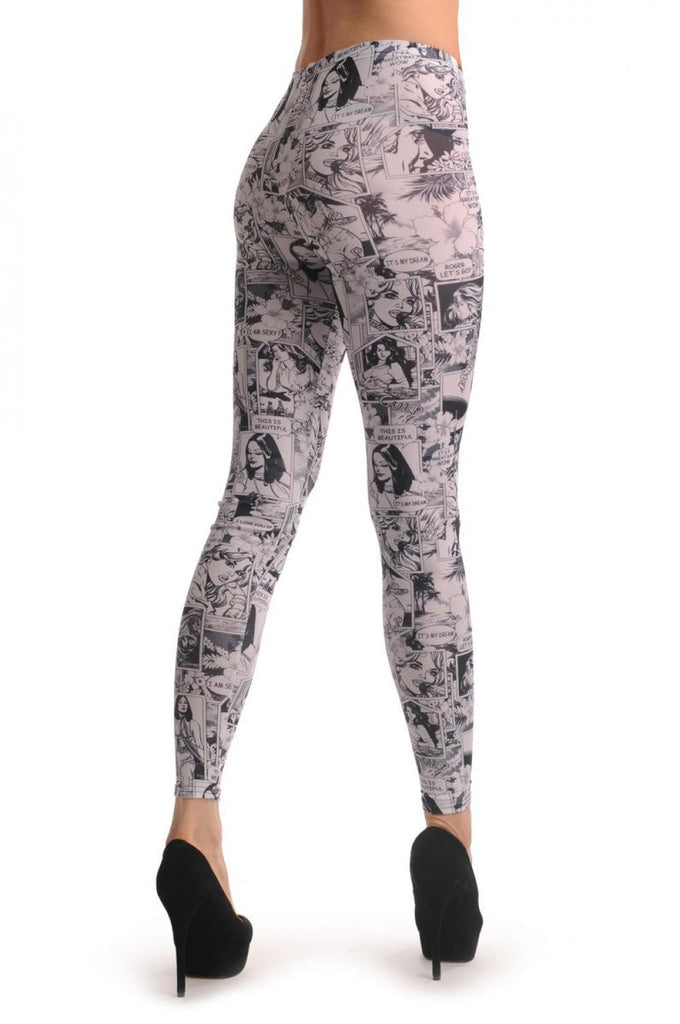 Liss Kiss Black & White Hawaii Holidays Comics Girl - Leggings