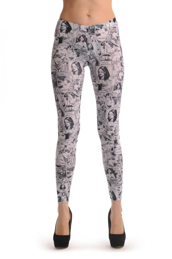 Liss Kiss Black & White Hawaii Holidays Comics Girl - Leggings