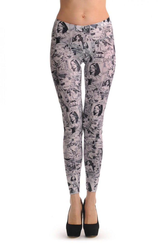 liss kiss Black & White Hawaii Holidays Comics Girl - Leggings