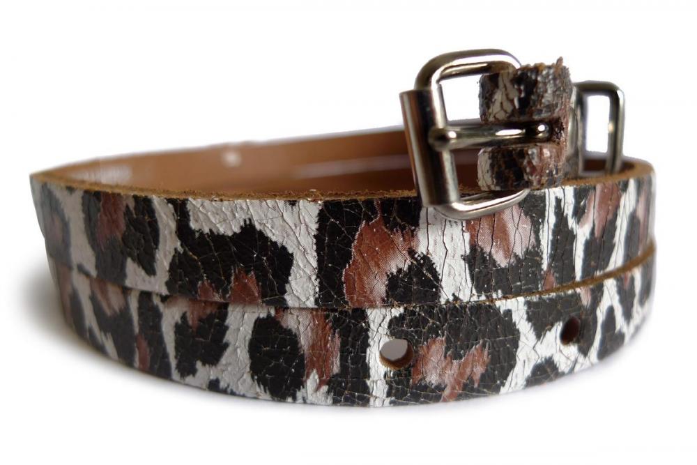 Liss Kiss Black & White Leopard Real Leather Rustic Look Women Belt - Belt