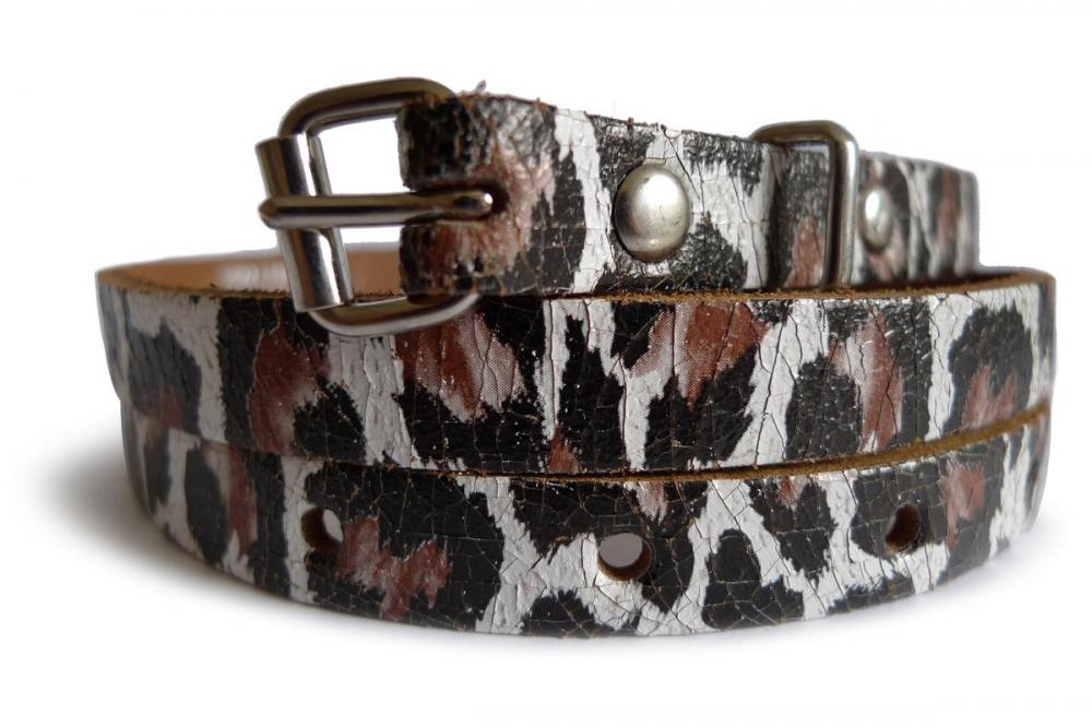 Liss Kiss Black & White Leopard Real Leather Rustic Look Women Belt - Belt