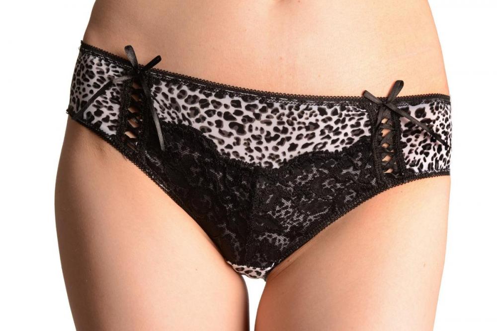 liss kiss Black & White Leopard With Lace Up Panels - Knickers