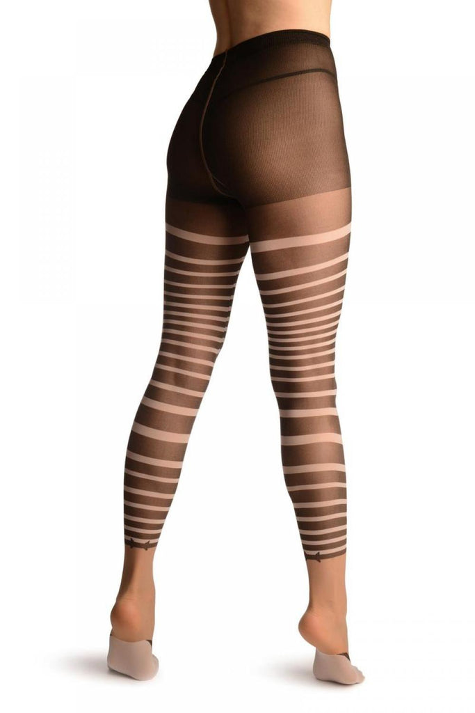 Liss Kiss Black & White Stripes With Faux Footsies Socks & Little Bow - Tights