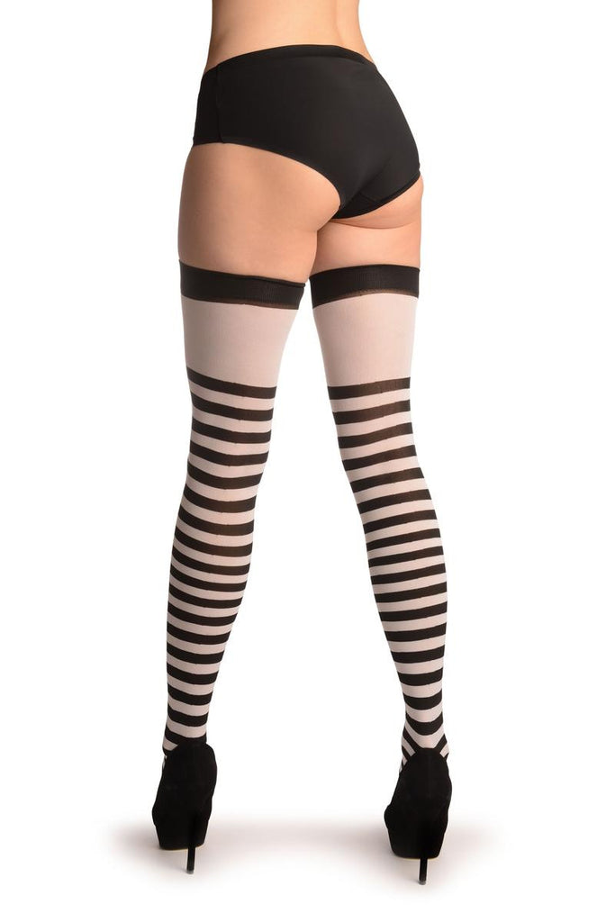 Liss Kiss Black & White Stripes With Printed Red Heart - Hold Ups