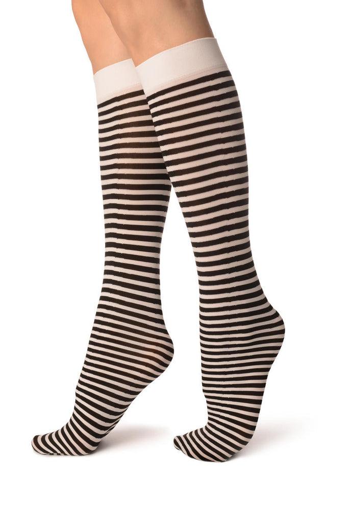 Liss Kiss Black & White Thin Stripes Socks Knee High - Socks