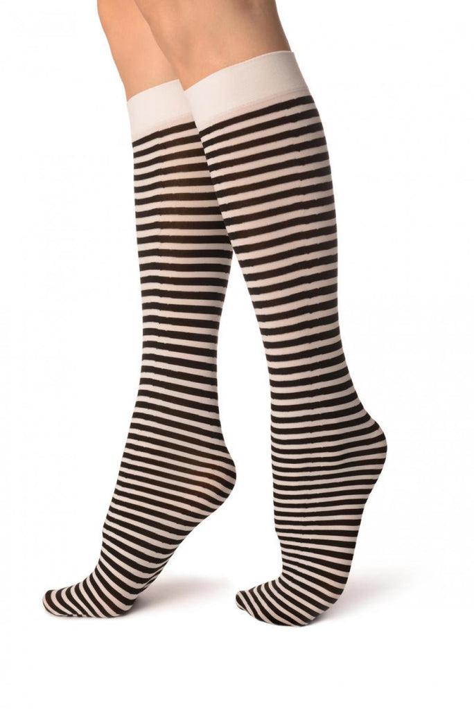 Liss Kiss Black & White Thin Stripes Socks Knee High - Socks