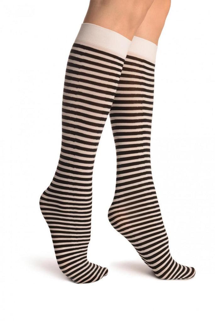 Liss Kiss Black & White Thin Stripes Socks Knee High - Socks