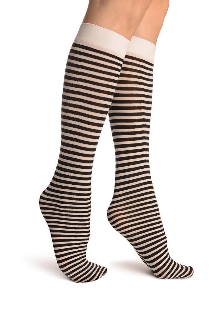 Liss Kiss Black & White Thin Stripes Socks Knee High - Socks