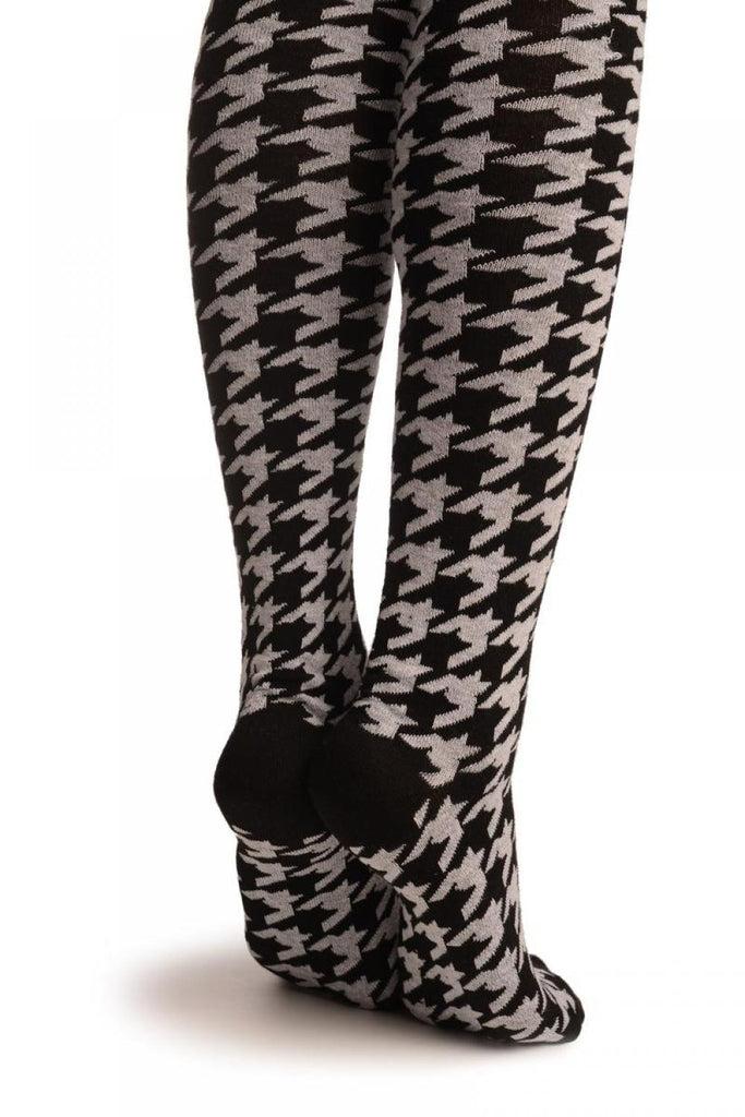 Liss Kiss Black & White Woven Dogtooth - Over The Knee Socks