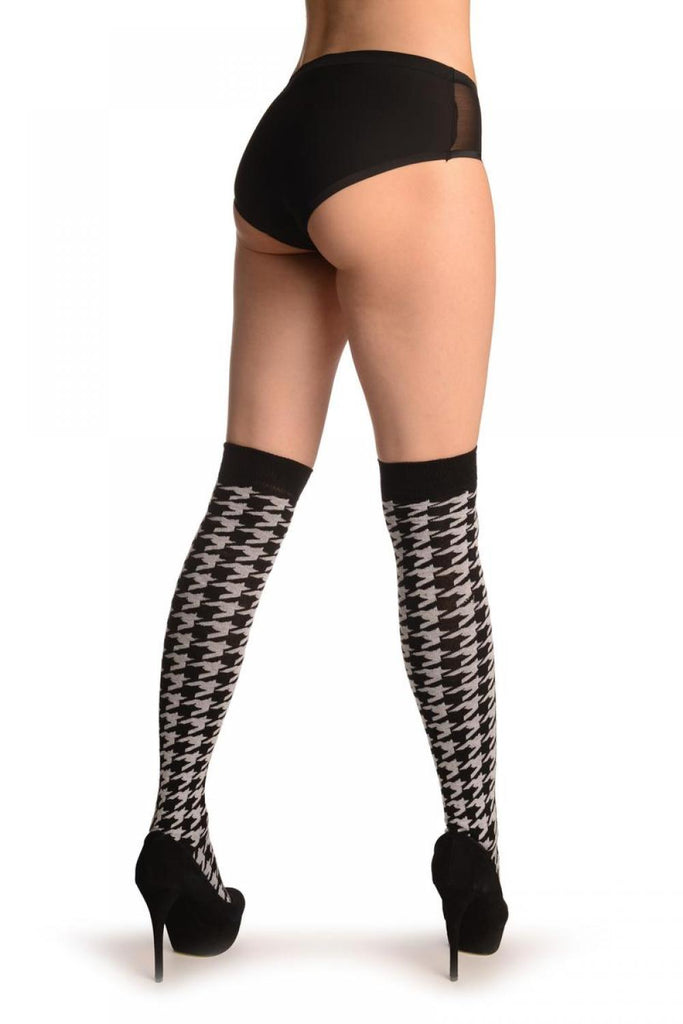 Liss Kiss Black & White Woven Dogtooth - Over The Knee Socks