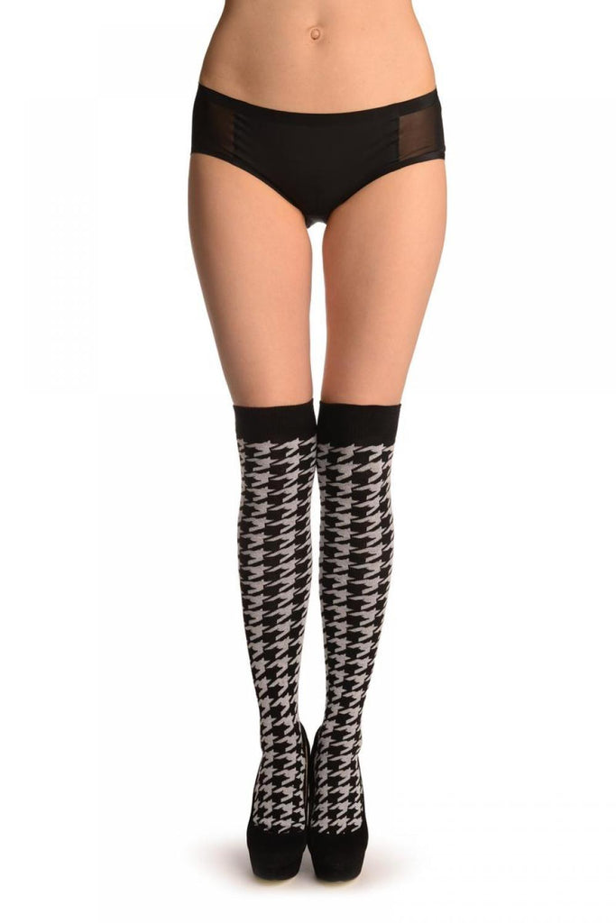 liss kiss Black & White Woven Dogtooth - Over The Knee Socks
