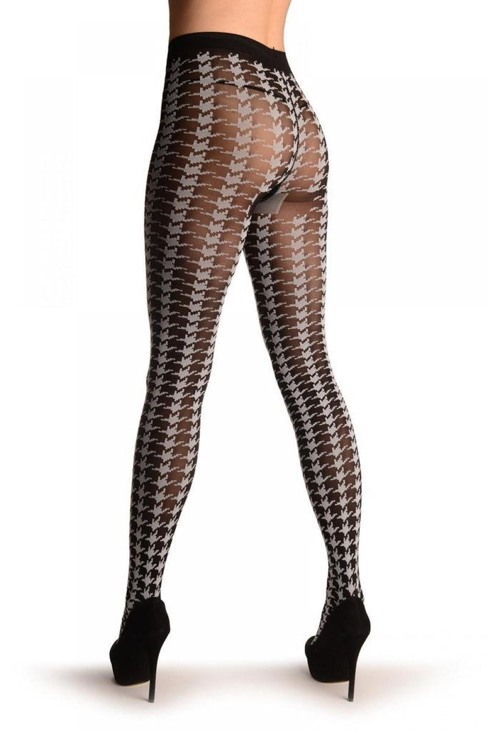 Liss Kiss Black & White Woven Dogtooth Pattern - Tights