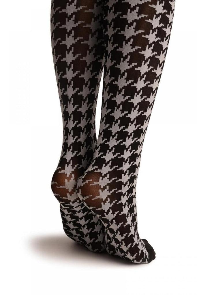Liss Kiss Black & White Woven Dogtooth Pattern - Tights