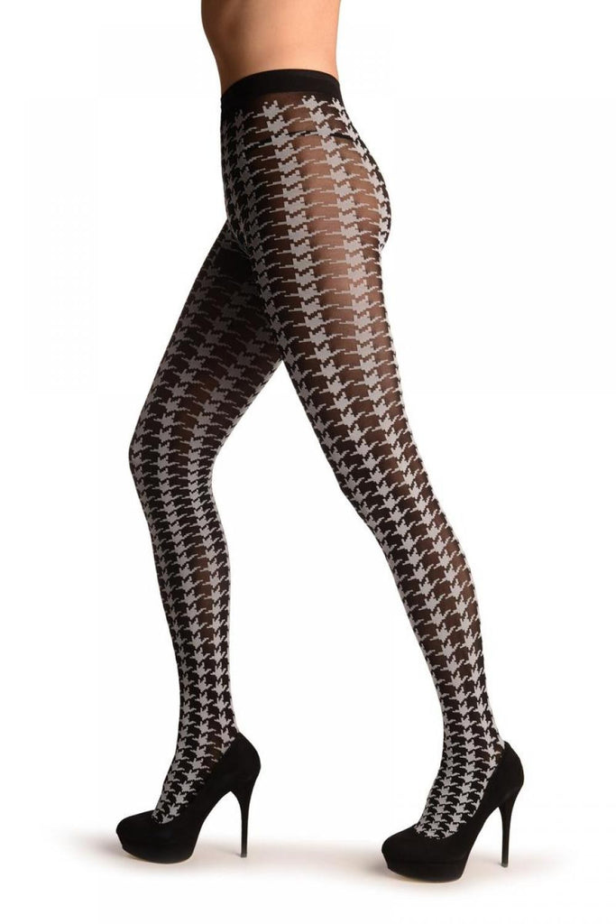 Liss Kiss Black & White Woven Dogtooth Pattern - Tights