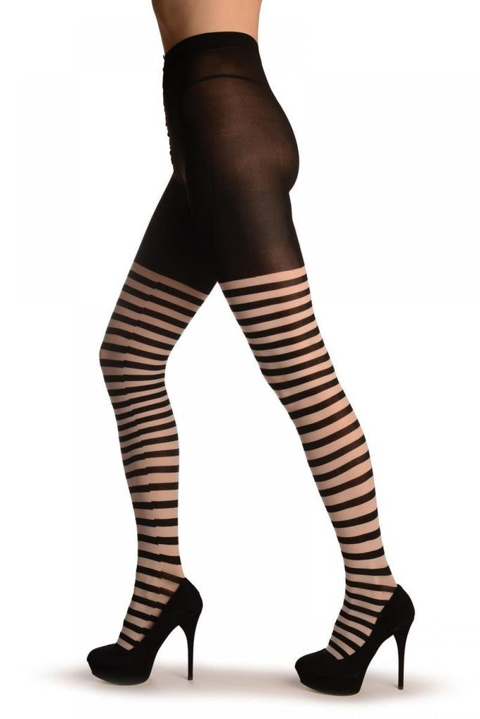 Liss Kiss Black & White Woven Stripes Over The Knee - Tights
