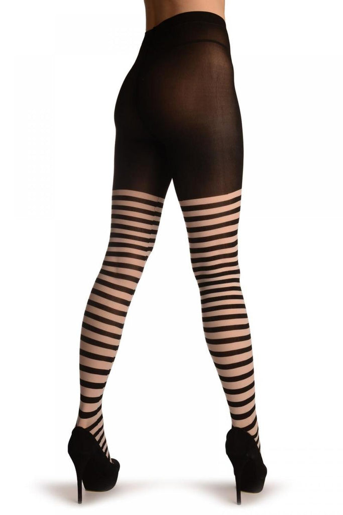 Liss Kiss Black & White Woven Stripes Over The Knee - Tights
