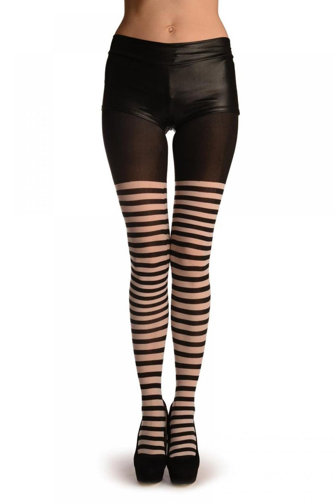 liss kiss Black & White Woven Stripes Over The Knee - Tights