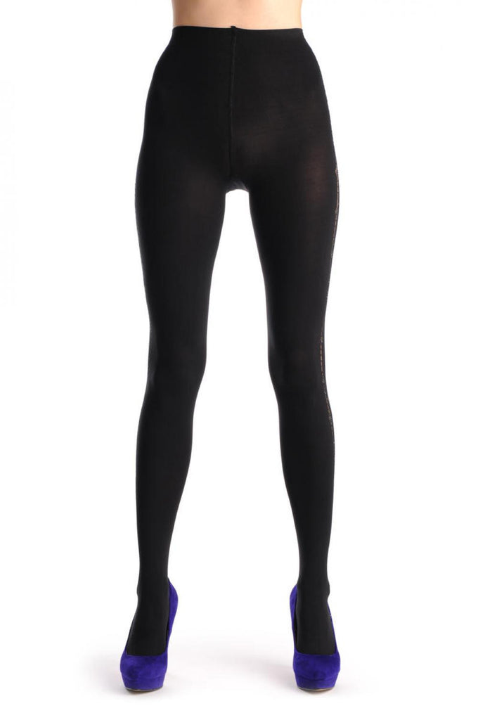 Liss Kiss Black Wide Side Seam & Lurex Rectangles - Tights