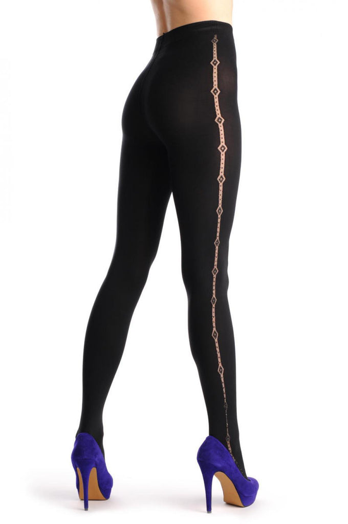 liss kiss Black Wide Side Seam & Lurex Rectangles - Tights