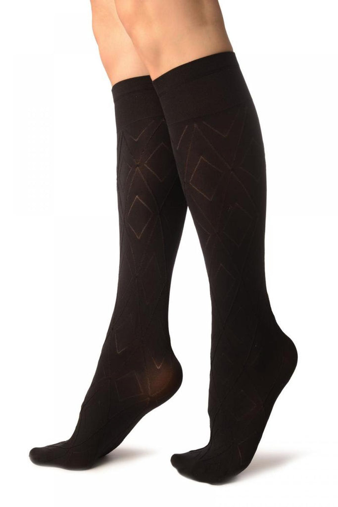 Liss Kiss Black With 3D Rhombs Socks Knee High - Socks