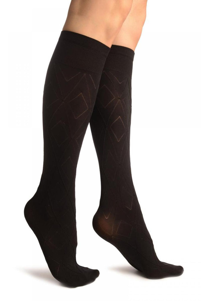 liss kiss Black With 3D Rhombs Socks Knee High - Socks