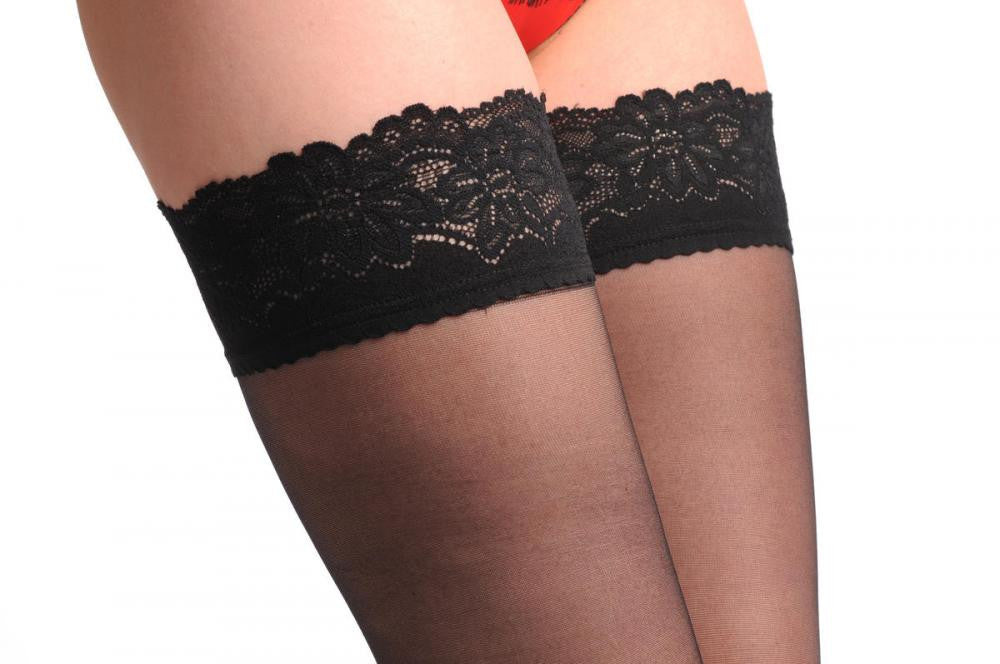 Liss Kiss Black With Ankle Flowers Bouquet & Floral Silicon Garter 12 Den - Hold Ups