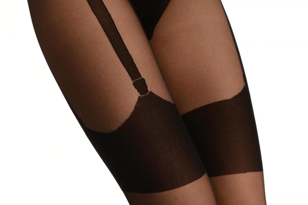 Liss Kiss Black With Back Seam & Faux Clip On Suspenders - Tights