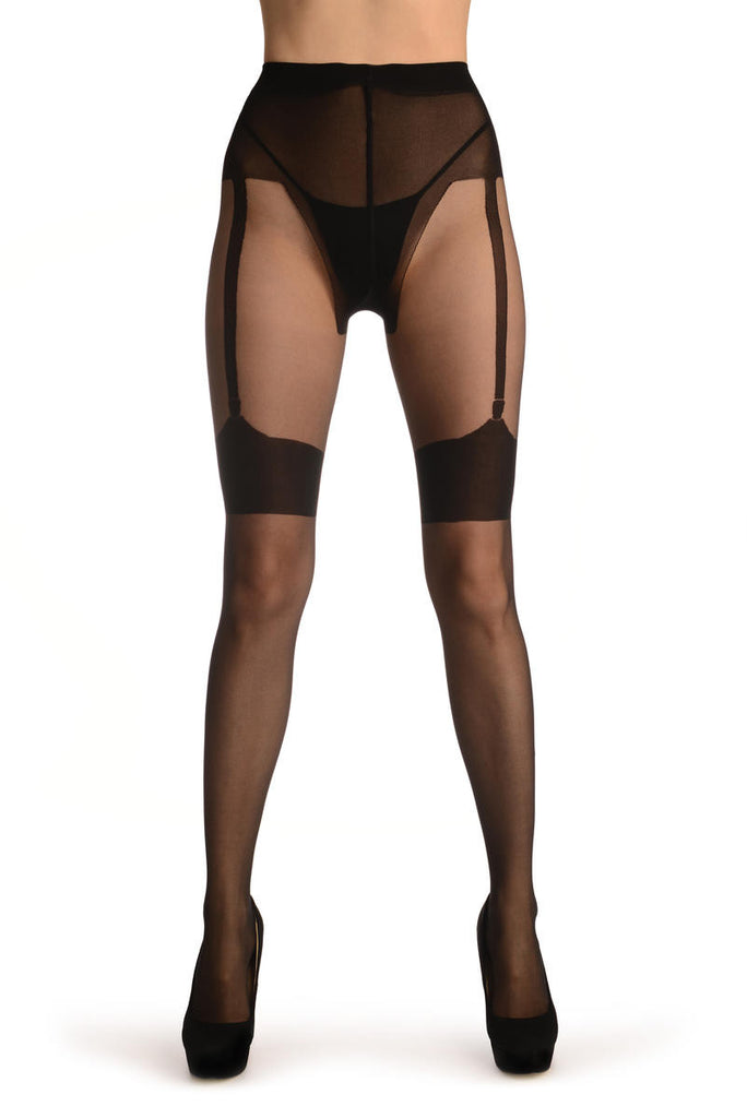 Liss Kiss Black With Back Seam & Faux Clip On Suspenders - Tights