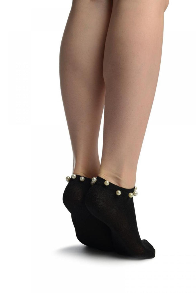 Liss Kiss Black With Black Lurex & Pearls Footsies Socks - Footsies Socks
