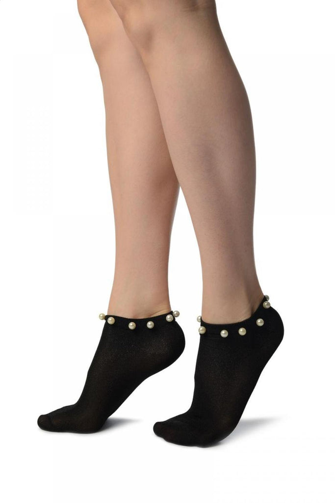 Liss Kiss Black With Black Lurex & Pearls Footsies Socks - Footsies Socks