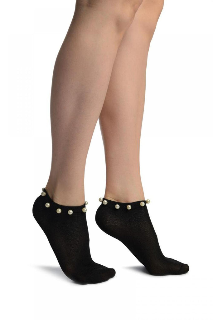 liss kiss Black With Black Lurex & Pearls Footsies Socks - Footsies Socks