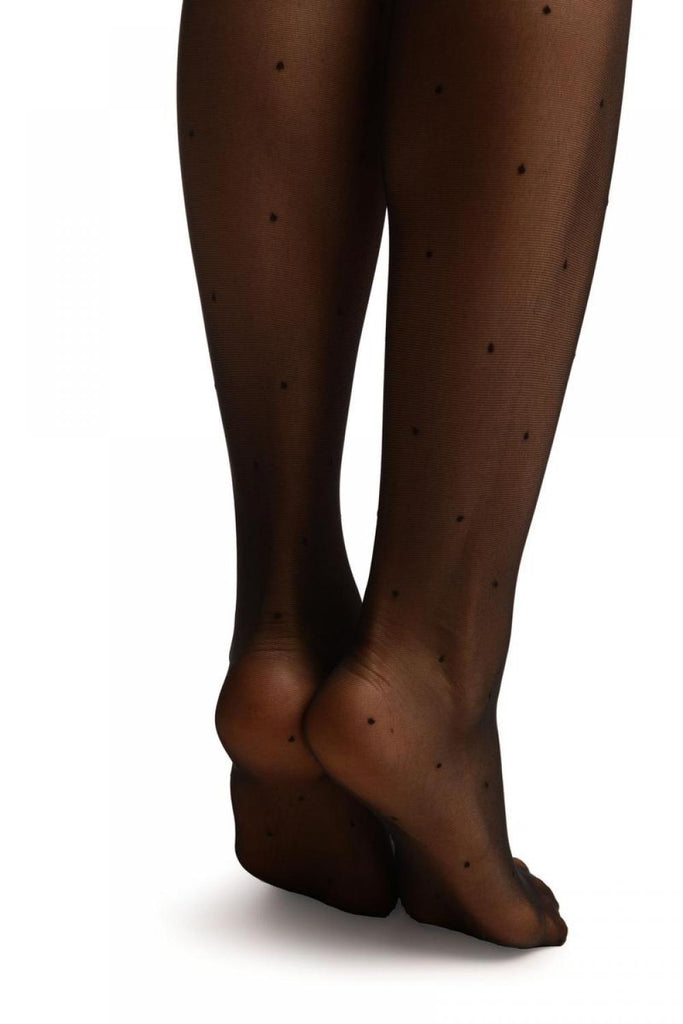 Liss Kiss Black With Black Polka Dot & Black Lace Top Tights - Tights