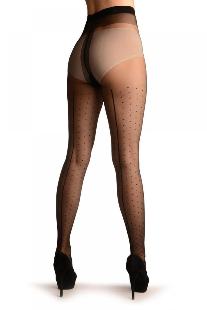 Liss Kiss Black With Black Seam & Small Polka Dots - Tights