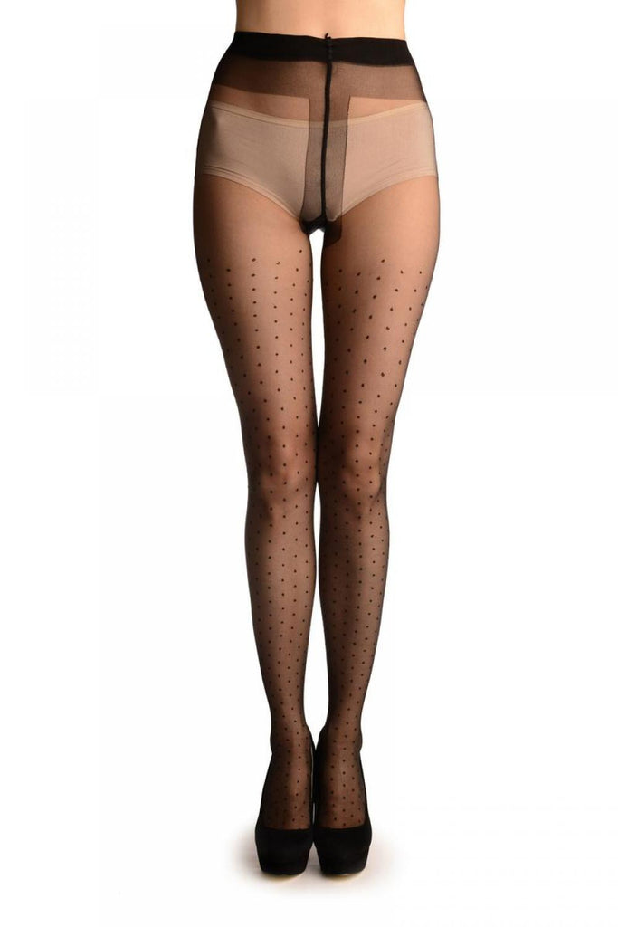 Liss Kiss Black With Black Seam & Small Polka Dots - Tights