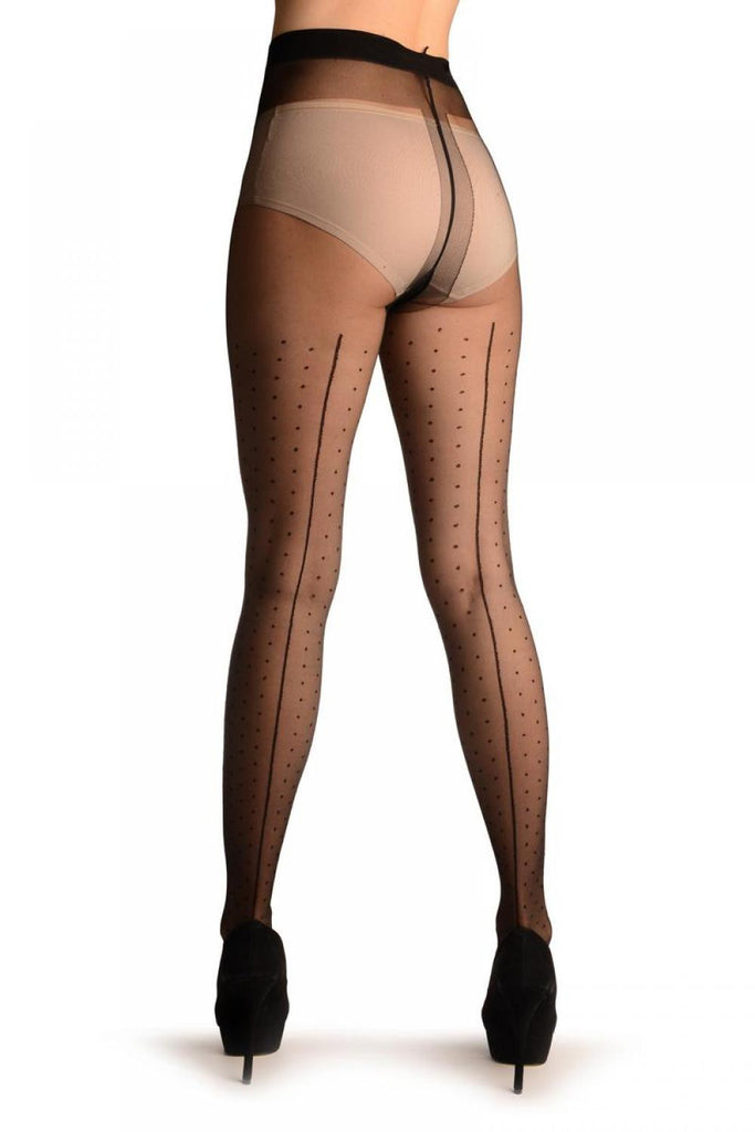 liss kiss Black With Black Seam & Small Polka Dots - Tights