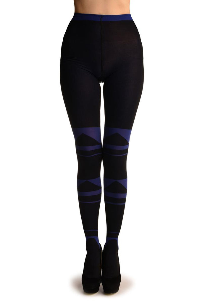 Liss Kiss Black With Blue Geometrical Stripes - Tights