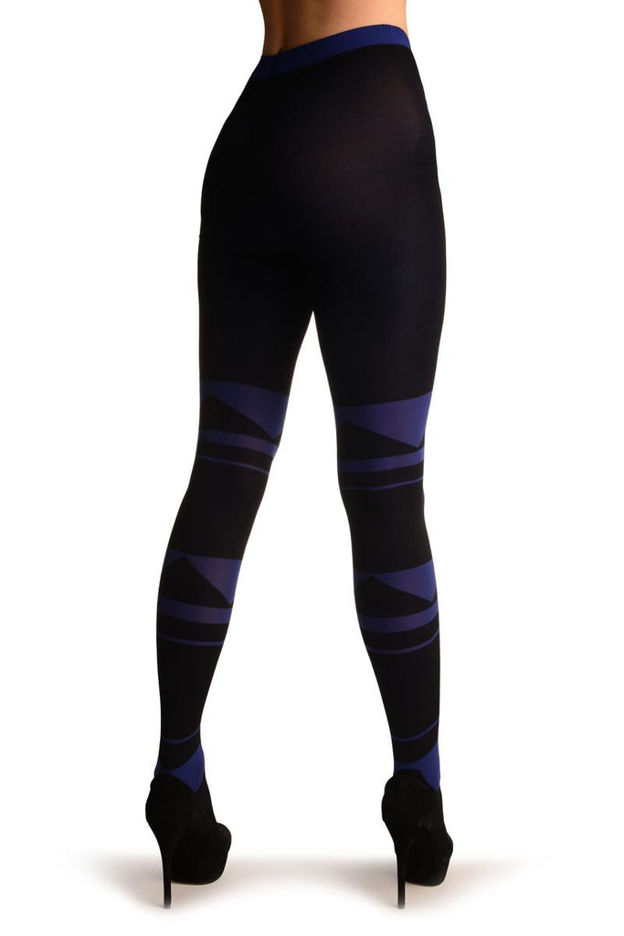 Liss Kiss Black With Blue Geometrical Stripes - Tights
