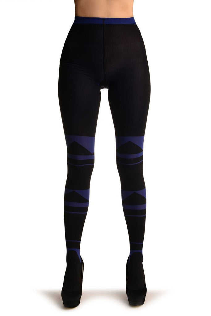 liss kiss Black With Blue Geometrical Stripes - Tights