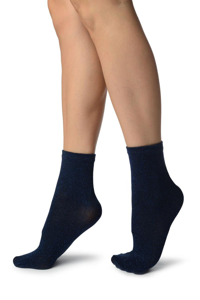 Liss Kiss Black With Blue Lurex Ankle High Socks - Socks