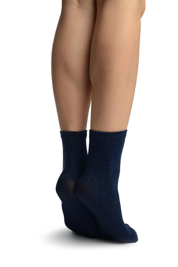 Liss Kiss Black With Blue Lurex Ankle High Socks - Socks
