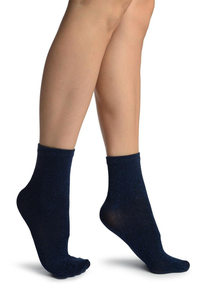 liss kiss Black With Blue Lurex Ankle High Socks - Socks