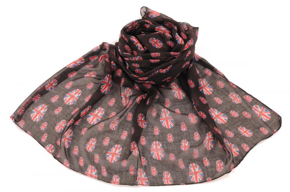 Liss Kiss Black With British Flag Skull Unisex Scarf & Beach Sarong - Scarf