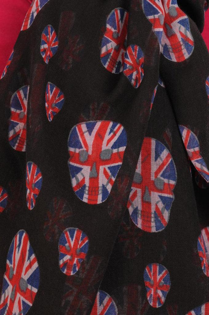 Liss Kiss Black With British Flag Skull Unisex Scarf & Beach Sarong - Scarf