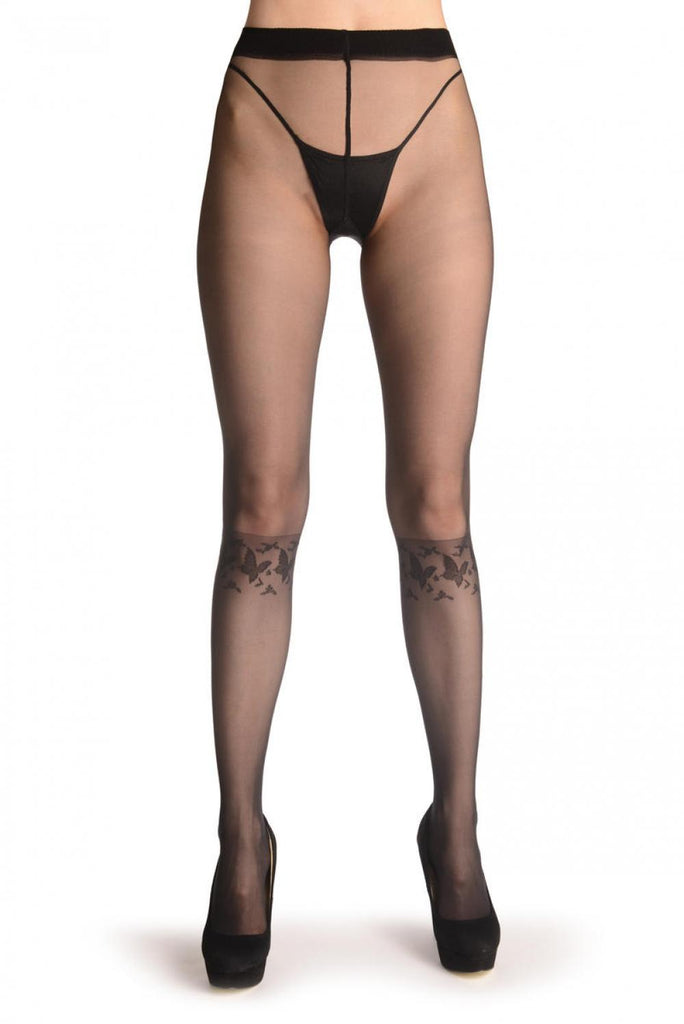 Liss Kiss Black With Butterflies Around The Knee - Tights