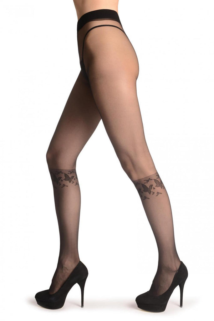 Liss Kiss Black With Butterflies Around The Knee - Tights